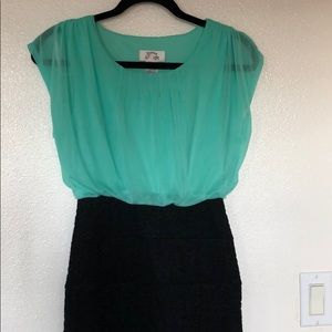 Like New Teal & Black Lace Dress